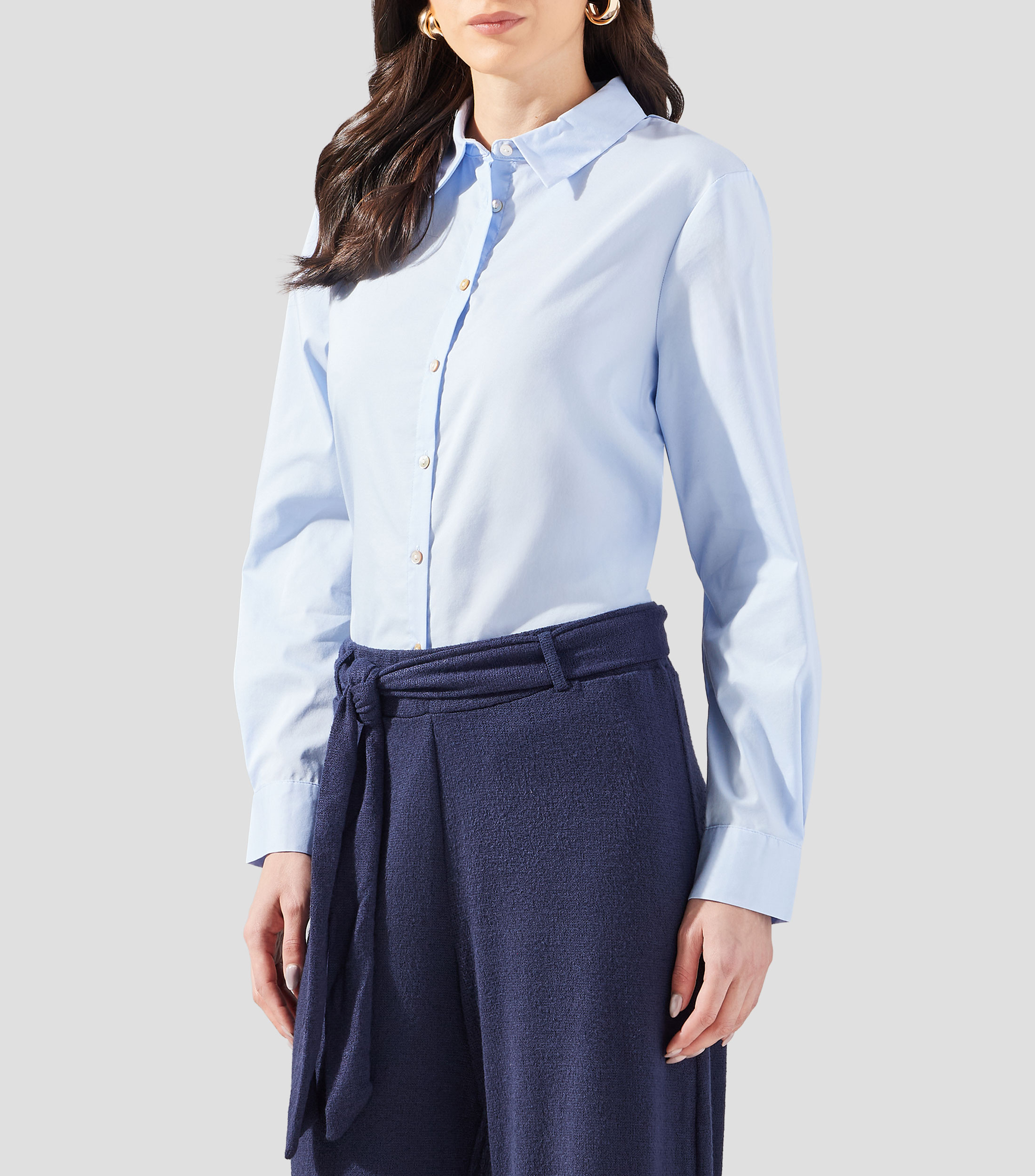 Camisa lisa de manga larga Mujer